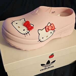Adidas Light Pink Hello Kitty Clogs with Red Bows